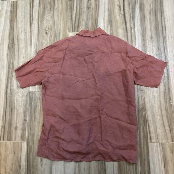 FLAX Designs Linen Shirt M Corozo Collared Front Pocket Short Sleeve Boho Travel - Picture 2 of 5